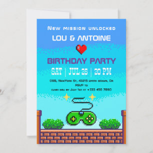 Invitation d'anniversaire Pixel Gamer