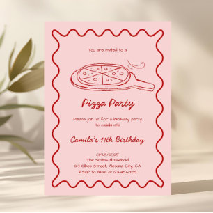Invitation d'anniversaire pizza dessinée à la main