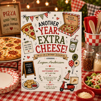 Invitation d'anniversaire Pizza dessinée à la main