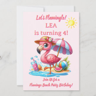 Invitation d'anniversaire Plage Flamant Rose Faiso
