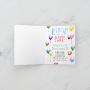 Invitation d'anniversaire pliée avec ballons
