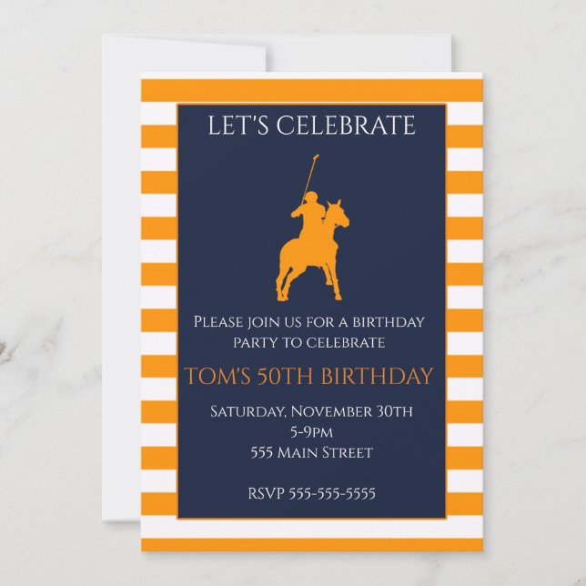 invitation d'anniversaire Polo pour adulte bleu or (Devant)