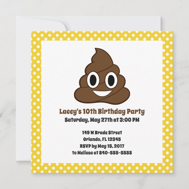 Invitation d'anniversaire Poop Emoji (Devant)
