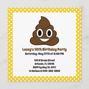Invitation d'anniversaire Poop Emoji