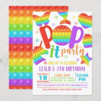 Invitation d'anniversaire Pop It - Arc en ciel