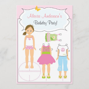 Invitation d'anniversaire - poupée papier
