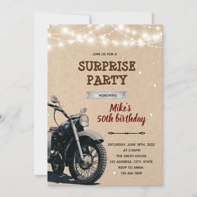 Invitation d'anniversaire pour adulte moto vintage (Devant)