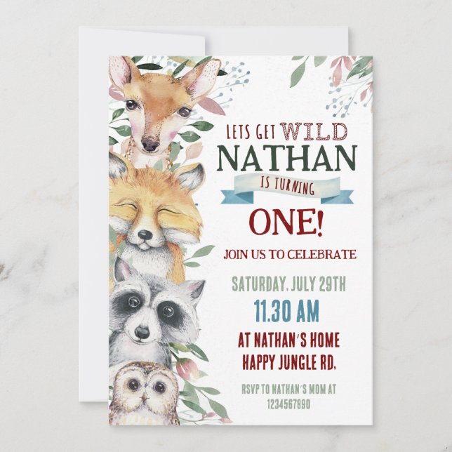 Invitation d'anniversaire pour animaux sauvages (Devant)
