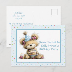 Invitation d'anniversaire pour bébé fille ours en