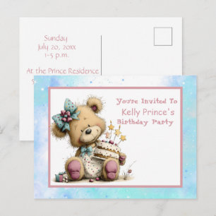 Invitation d'anniversaire pour bébé fille ours en