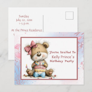 Invitation d'anniversaire pour bébé fille ours en
