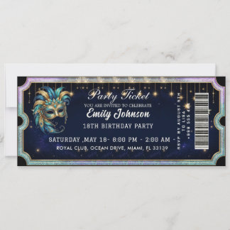Invitation d'anniversaire pour billet de bal masqu