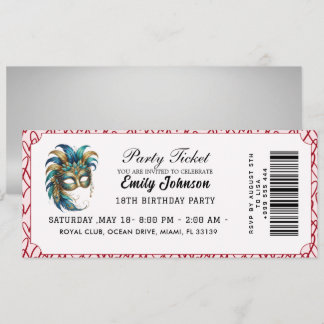 Invitation d'anniversaire pour billet de bal masqu