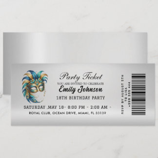 Invitation d'anniversaire pour billet de bal masqu