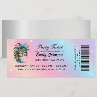 Invitation d'anniversaire pour billet de bal masqu