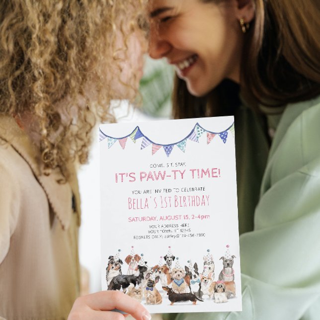 Invitation d'anniversaire pour chiots 'Pawty Time  (Créateur téléchargé)