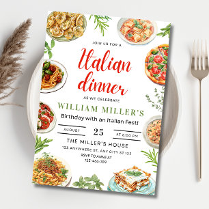Invitation d'anniversaire pour dîner italien, pâte