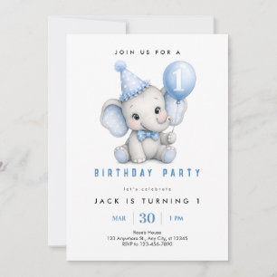 Invitation d'anniversaire pour éléphant bébé 1 an