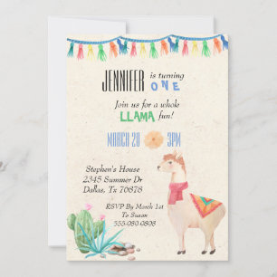 Invitation d'anniversaire pour enfant Llama Alpaca