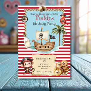 Invitation d'anniversaire pour enfant Pirate Rouge