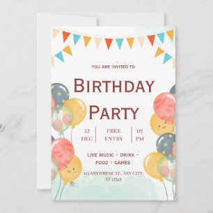 Invitation d'anniversaire pour enfants à l'aquarel