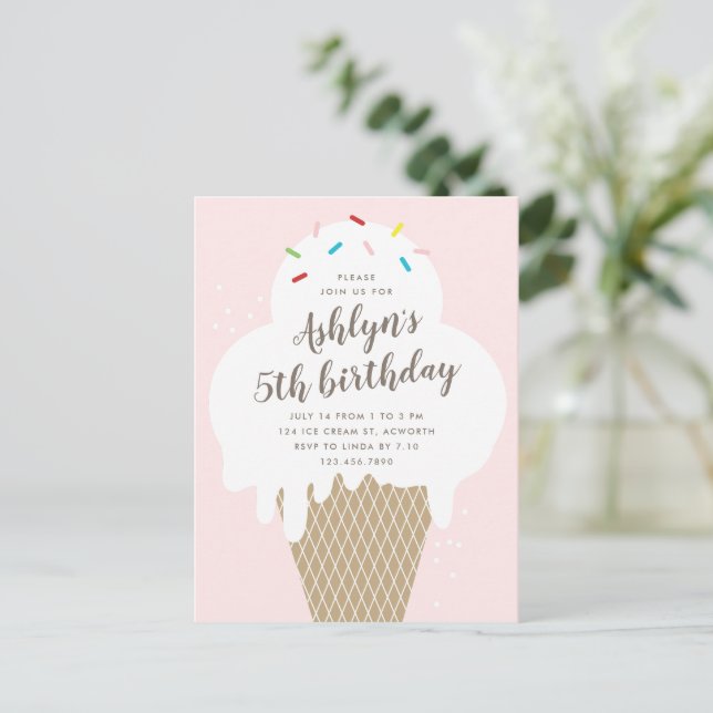 Invitation d'anniversaire pour enfants avec glace  (Debout devant)