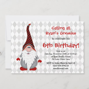 Invitation d'anniversaire pour enfants Gnome Gris 