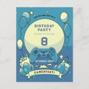Invitation d'anniversaire pour enfants jeux bleus