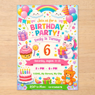 Invitation d'anniversaire pour enfants   Licorne, 