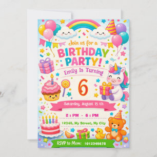 Invitation d'anniversaire pour enfants   Licorne, 