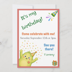 Invitation d'anniversaire pour enfants Monstre Ver