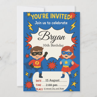 Invitation d'anniversaire pour enfants Super-héros