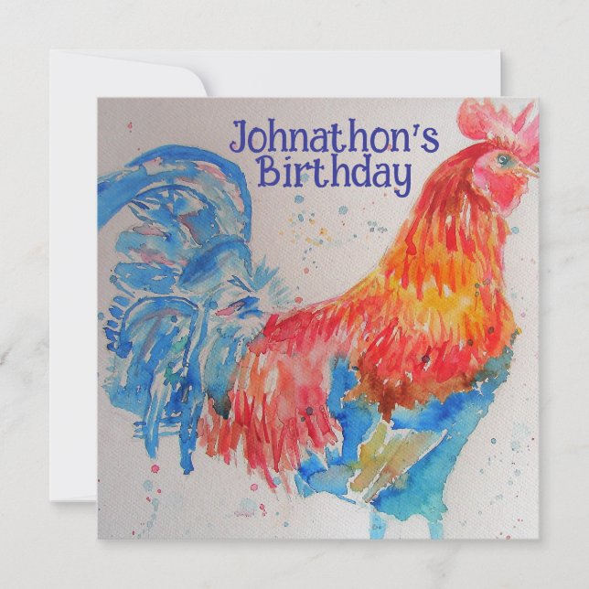 Invitation d'anniversaire pour garçons au Coq Roug (Devant)