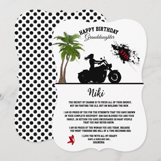 Invitation d'anniversaire pour grand-fille adulte (Devant / Derrière)