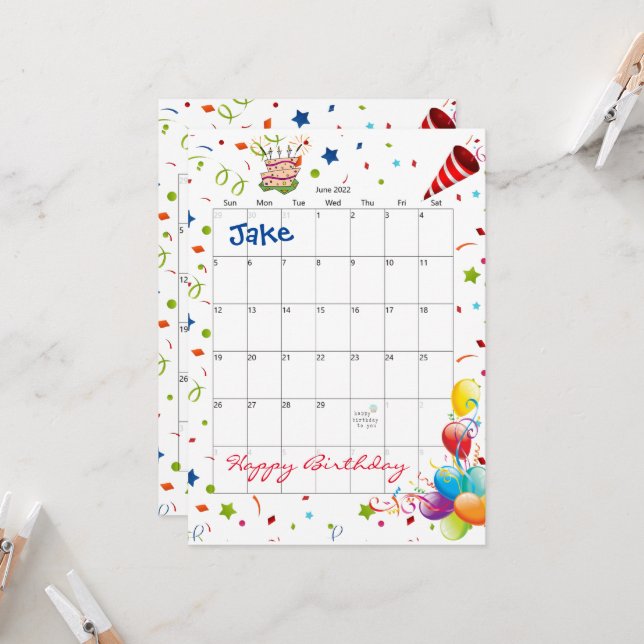Invitation d'anniversaire pour le calendrier de ju (Devant/Arrière en situation)
