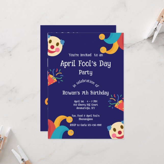 Invitation d'anniversaire pour le jour des poisson (Devant/Arrière en situation)