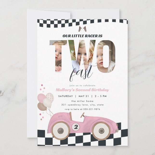 Invitation d'anniversaire pour les 2 ans, voiture  (Devant)
