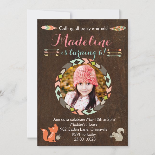 Invitation d'anniversaire pour les animaux des for (Devant)