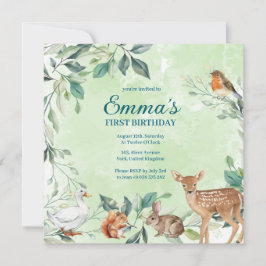Invitation d'anniversaire pour les animaux foresti