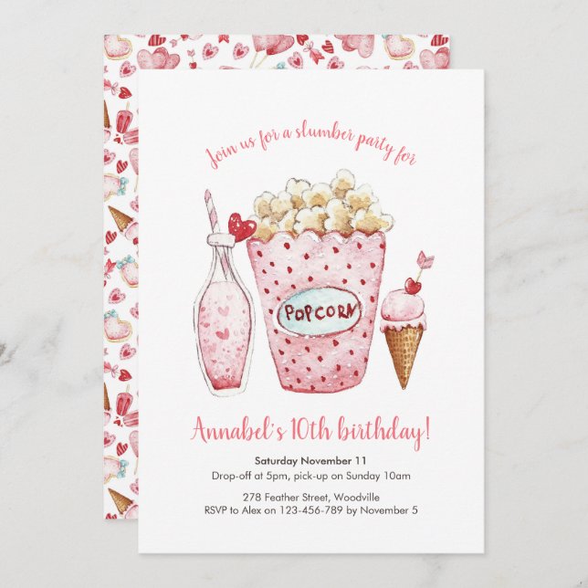 Invitation d'anniversaire pour les filles de la fê (Devant / Derrière)