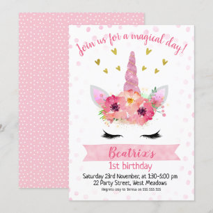 Invitation d'anniversaire pour les filles roses à 