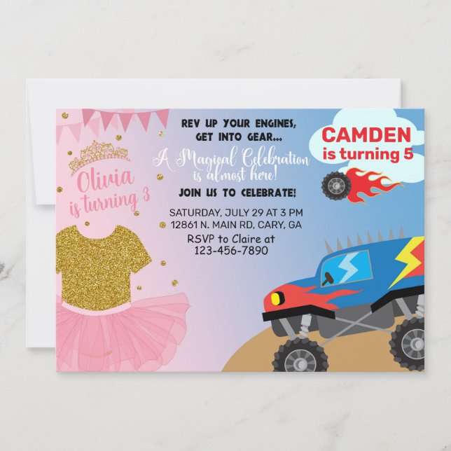 Invitation d'anniversaire pour les frères et soeur (Devant)