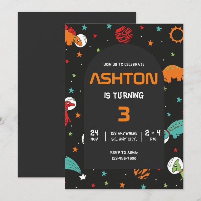 Invitation d'anniversaire pour l'espace extra-atmo (Devant / Derrière)