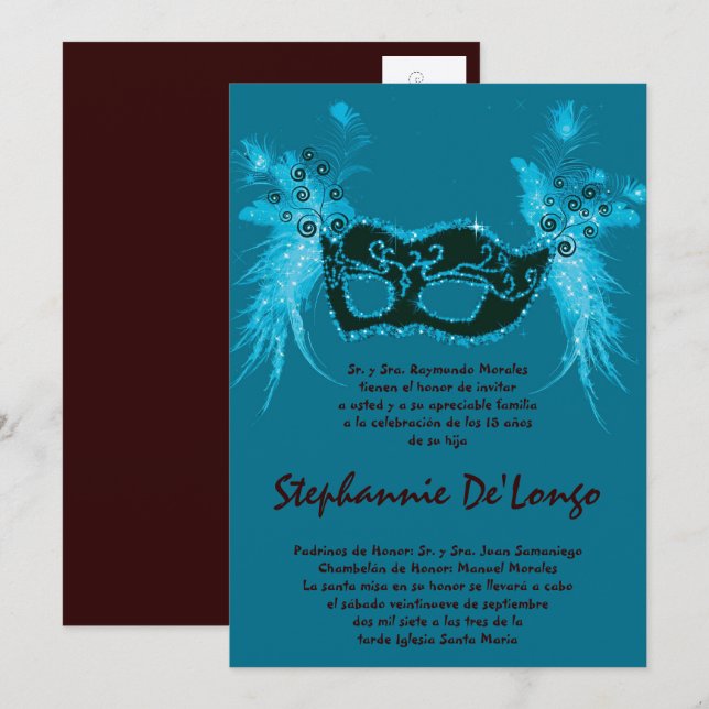 Invitation d'anniversaire pour Quinceanera 5x7 Mas (Devant / Derrière)