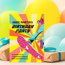Invitation d'anniversaire pour skateboard rétro