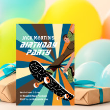 Invitation d'anniversaire pour skateboard rétro