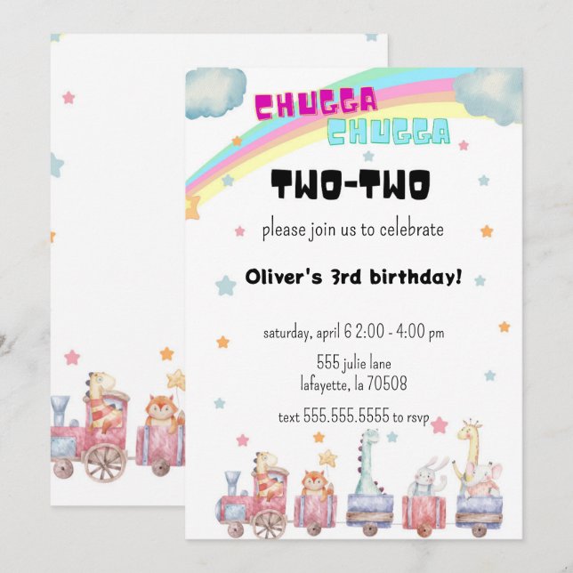 Invitation d'anniversaire pour train Tchou Tchou D (Devant / Derrière)