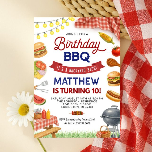 Invitation d'anniversaire pour un barbecue dans le (Backyard BBQ Birthday Invitation)