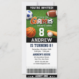 Invitation d'anniversaire pour un billet de sport