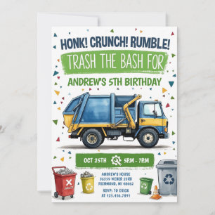 Invitation d'anniversaire pour un camion poubelle 